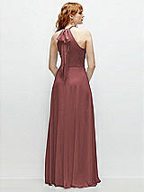 Rear View Thumbnail - English Rose Shirred Halter Chiffon Maxi Dress with Back Sash-Tie Closure