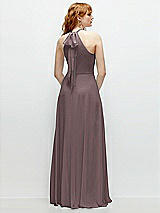 Rear View Thumbnail - French Truffle Shirred Halter Chiffon Maxi Dress with Back Sash-Tie Closure