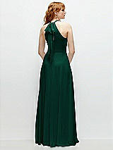 Rear View Thumbnail - Hunter Green Shirred Halter Chiffon Maxi Dress with Back Sash-Tie Closure