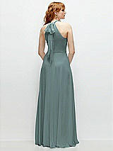 Rear View Thumbnail - Icelandic Shirred Halter Chiffon Maxi Dress with Back Sash-Tie Closure