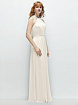 Side View Thumbnail - Ivory Shirred Halter Chiffon Maxi Dress with Back Sash-Tie Closure