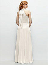 Rear View Thumbnail - Ivory Shirred Halter Chiffon Maxi Dress with Back Sash-Tie Closure