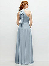 Rear View Thumbnail - Mist Shirred Halter Chiffon Maxi Dress with Back Sash-Tie Closure