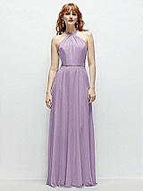 Front View Thumbnail - Pale Purple Shirred Halter Chiffon Maxi Dress with Back Sash-Tie Closure