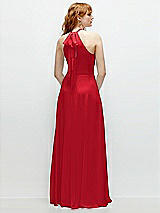 Rear View Thumbnail - Parisian Red Shirred Halter Chiffon Maxi Dress with Back Sash-Tie Closure