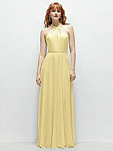 Front View Thumbnail - Pale Yellow Shirred Halter Chiffon Maxi Dress with Back Sash-Tie Closure