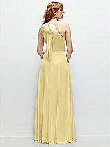 Rear View Thumbnail - Pale Yellow Shirred Halter Chiffon Maxi Dress with Back Sash-Tie Closure