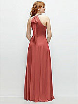 Rear View Thumbnail - Coral Pink Shirred Halter Chiffon Maxi Dress with Back Sash-Tie Closure