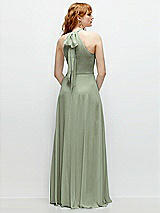 Rear View Thumbnail - Sage Shirred Halter Chiffon Maxi Dress with Back Sash-Tie Closure