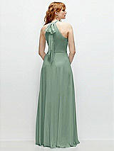 Rear View Thumbnail - Seagrass Shirred Halter Chiffon Maxi Dress with Back Sash-Tie Closure