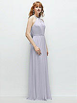 Side View Thumbnail - Silver Dove Shirred Halter Chiffon Maxi Dress with Back Sash-Tie Closure