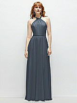 Front View Thumbnail - Silverstone Shirred Halter Chiffon Maxi Dress with Back Sash-Tie Closure