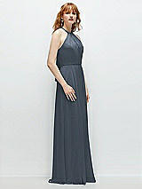 Side View Thumbnail - Silverstone Shirred Halter Chiffon Maxi Dress with Back Sash-Tie Closure