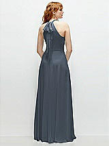 Rear View Thumbnail - Silverstone Shirred Halter Chiffon Maxi Dress with Back Sash-Tie Closure