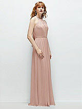 Side View Thumbnail - Toasted Sugar Shirred Halter Chiffon Maxi Dress with Back Sash-Tie Closure