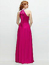 Rear View Thumbnail - Think Pink Shirred Halter Chiffon Maxi Dress with Back Sash-Tie Closure