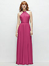 Front View Thumbnail - Tea Rose Shirred Halter Chiffon Maxi Dress with Back Sash-Tie Closure