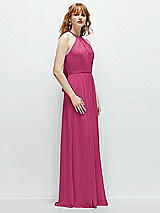 Side View Thumbnail - Tea Rose Shirred Halter Chiffon Maxi Dress with Back Sash-Tie Closure