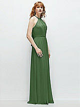 Side View Thumbnail - Vineyard Green Shirred Halter Chiffon Maxi Dress with Back Sash-Tie Closure