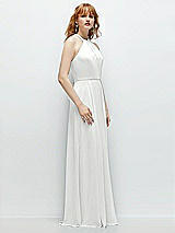 Side View Thumbnail - White Shirred Halter Chiffon Maxi Dress with Back Sash-Tie Closure