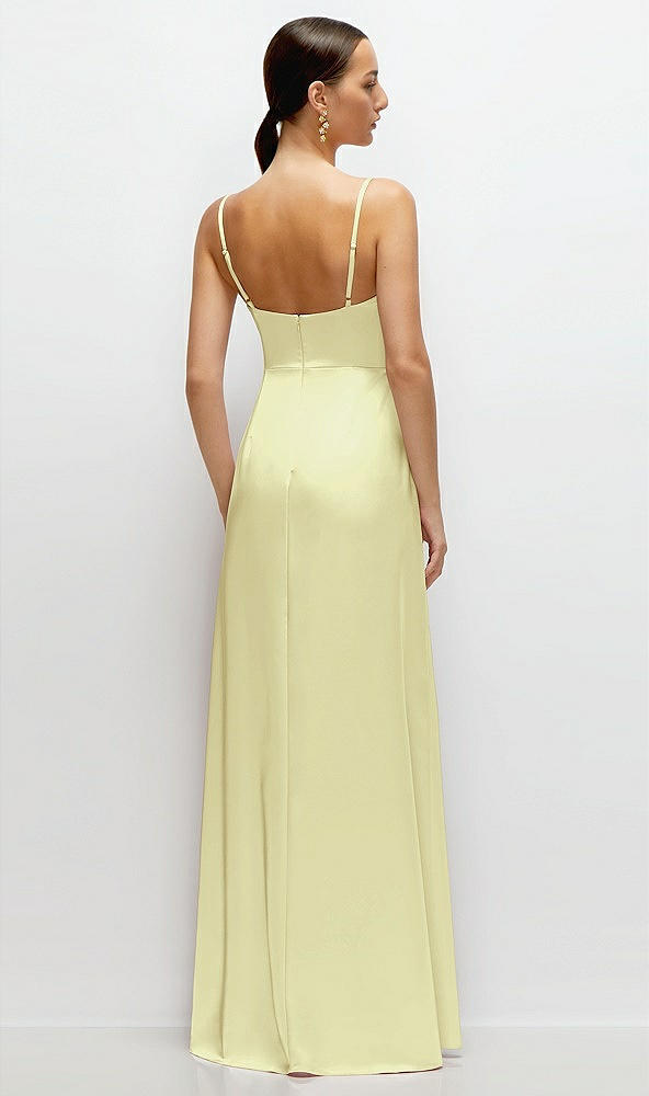 Back View - Butter Yellow Cowl Neck Satin Maxi Dress with Adjustable Spaghetti Straps