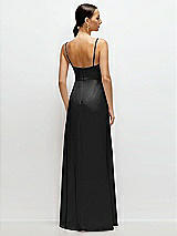 Rear View Thumbnail - Black Cowl Neck Satin Maxi Dress with Adjustable Spaghetti Straps