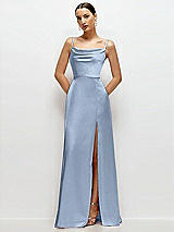 Front View Thumbnail - Cloudy Cowl Neck Satin Maxi Dress with Adjustable Spaghetti Straps