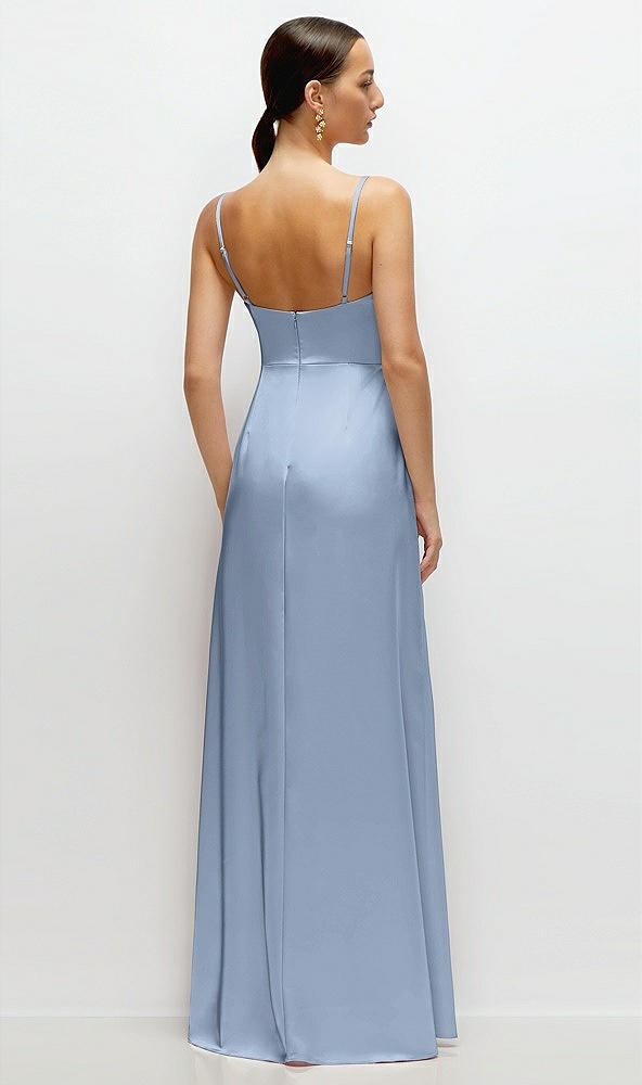 Back View - Cloudy Cowl Neck Satin Maxi Dress with Adjustable Spaghetti Straps