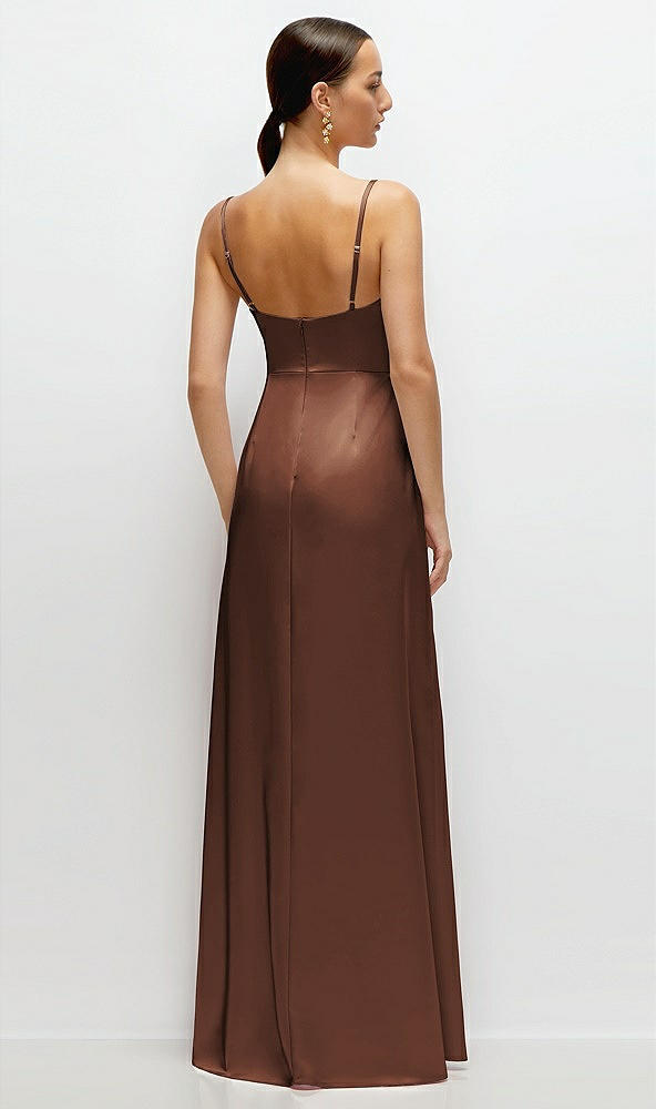 Back View - Cognac Cowl Neck Satin Maxi Dress with Adjustable Spaghetti Straps