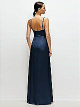 Rear View Thumbnail - Midnight Navy Cowl Neck Satin Maxi Dress with Adjustable Spaghetti Straps