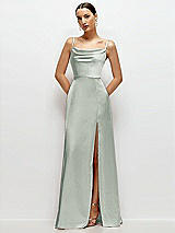 Front View Thumbnail - Willow Green Cowl Neck Satin Maxi Dress with Adjustable Spaghetti Straps