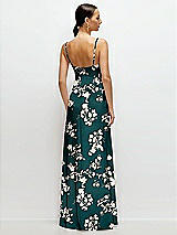 Rear View Thumbnail - Vintage Primrose Evergreen Floral Cowl Neck Satin Maxi Dress with Adjustable Spaghetti Straps