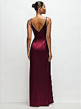 Rear View Thumbnail - Cabernet Pleated Faux Wrap Satin Maxi Dress with Adjustable Spaghetti Straps