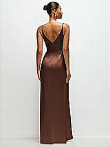 Rear View Thumbnail - Cognac Pleated Faux Wrap Satin Maxi Dress with Adjustable Spaghetti Straps