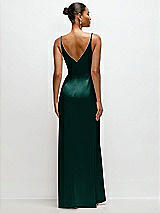 Rear View Thumbnail - Evergreen Pleated Faux Wrap Satin Maxi Dress with Adjustable Spaghetti Straps