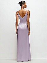 Rear View Thumbnail - Lilac Haze Pleated Faux Wrap Satin Maxi Dress with Adjustable Spaghetti Straps