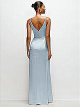 Rear View Thumbnail - Mist Pleated Faux Wrap Satin Maxi Dress with Adjustable Spaghetti Straps