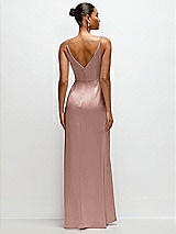 Rear View Thumbnail - Neu Nude Pleated Faux Wrap Satin Maxi Dress with Adjustable Spaghetti Straps