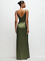 Rear View Thumbnail - Olive Green Pleated Faux Wrap Satin Maxi Dress with Adjustable Spaghetti Straps