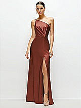 Front View Thumbnail - Auburn Moon Pleated One-Shoulder Satin Maxi Dress with A-Line Skirt