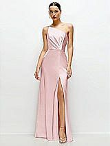 Front View Thumbnail - Ballet Pink Pleated One-Shoulder Satin Maxi Dress with A-Line Skirt