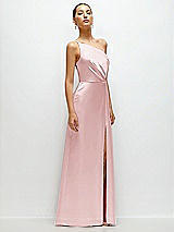 Side View Thumbnail - Ballet Pink Pleated One-Shoulder Satin Maxi Dress with A-Line Skirt