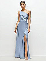 Front View Thumbnail - Cloudy Pleated One-Shoulder Satin Maxi Dress with A-Line Skirt