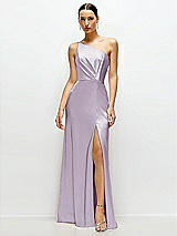 Front View Thumbnail - Lilac Haze Pleated One-Shoulder Satin Maxi Dress with A-Line Skirt