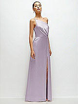 Side View Thumbnail - Lilac Haze Pleated One-Shoulder Satin Maxi Dress with A-Line Skirt