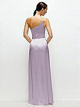 Rear View Thumbnail - Lilac Haze Pleated One-Shoulder Satin Maxi Dress with A-Line Skirt