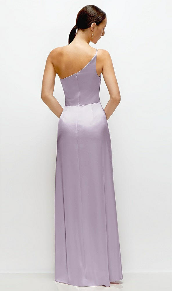 Back View - Lilac Haze Pleated One-Shoulder Satin Maxi Dress with A-Line Skirt