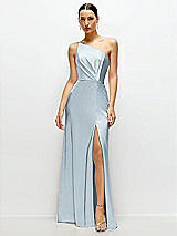 Front View Thumbnail - Mist Pleated One-Shoulder Satin Maxi Dress with A-Line Skirt