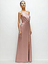 Side View Thumbnail - Neu Nude Pleated One-Shoulder Satin Maxi Dress with A-Line Skirt