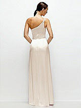 Rear View Thumbnail - Oat Pleated One-Shoulder Satin Maxi Dress with A-Line Skirt